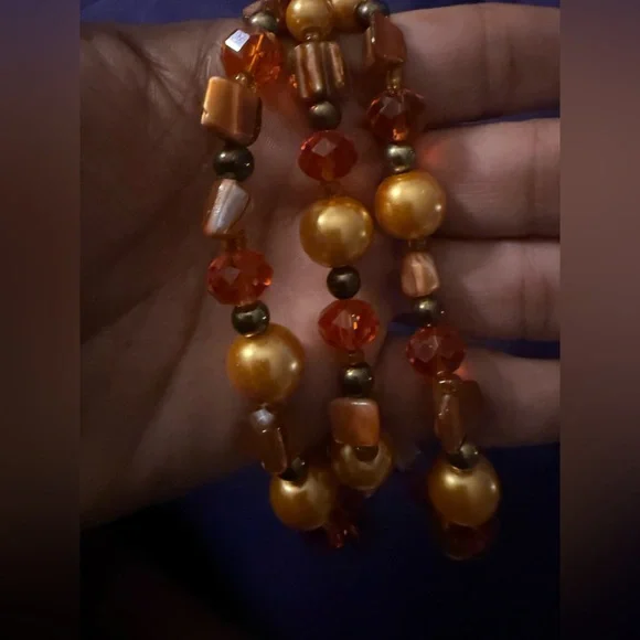 VINTAGE 80s Orange Coral Chip Glass Beads and Pearl Choker Necklace 20” RARE - Picture 5 of 5